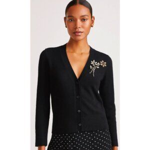 NWT Kate Spade New York Black Embellished Brooch Cardigan Black Size S